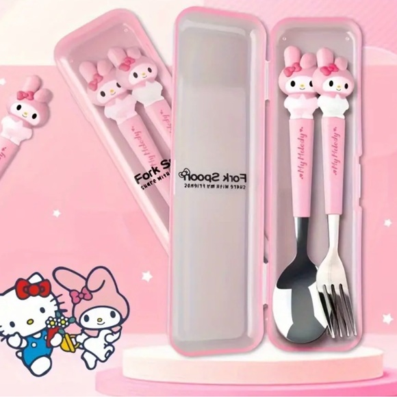 Sanrio My Melody 3pcs Stainless Steel Cutlery Set Portable Fork, Spoon & Ch… - Picture 4 of 5